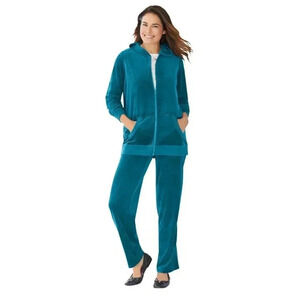 Woman Within Teal Velour Track Suit Pants- 1X 22/24 Top 2X Bottoms